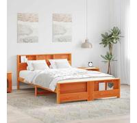 Qnhdfrt Cadre de lit, 150 x 200 cm, en pin massif, marron cire, avec sommier à lattes, design moderne, coffre de rangement, durable, pour chambre à coucher