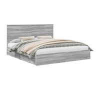 Qnhdfrt Cadre de lit 180 x 200 cm avec espace de rangement, lit double en bois Sonoma gris, lit moderne avec 2 tiroirs, avec sommier à lattes et tête de lit, cadre de lit robuste pour chambre à
