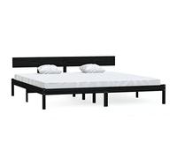 Qnhdfrt Cadre de Lit 180x200 cm en Bois de Pin Noir avec Tête de Lit | Comprend un sommier à lattes pour deux personnes, adapté aux chambres à coucher d'adultes.