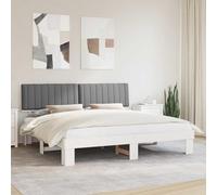 Qnhdfrt Cadre de lit 200 x 200 cm en pin gris clair avec tête de lit rembourrée, lit double moderne, sans sommier tapissier, pour chambre à coucher et chambre d'amis