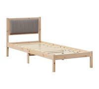 Qnhdfrt Cadre de lit 80 x 200 cm avec tête de lit rembourrée, lit simple en pin massif, design minimaliste avec sommier à lattes, couleur taupe, solution de sommeil stable pour chambre d'amis