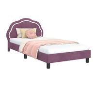Qnhdfrt Cadre de lit 80 x 200 cm, lit rembourré violet avec housse en velours, lit simple avec tête de lit et poches de rangement, cadre de lit stable avec sommier à lattes pour chambre à coucher et