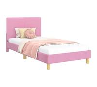 Qnhdfrt Cadre de Lit 80x200 cm avec Tête de Lit en Tissu Rose | Structure basse en bois d'ingénierie et tissu rose pour chambre moderne, intégrant des poches de rangement pratiques.