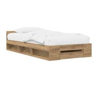 Qnhdfrt Cadre de Lit 80x200 cm avec Tiroirs Rangement Chêne Artisanal | Lit simple 1 place pour chambre adulte ou ado, sommier à lattes intégré et tiroirs spacieux pour optimiser l'espace.
