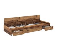 Qnhdfrt Cadre de Lit 90 x 190 cm, Structure de Lit Simple 1 Personne en Bois d'Ingénierie et Pin Massif avec Tête de Lit et Rangements Intégrés, Style Moderne pour Chambre, Bois Ancien