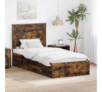 Qnhdfrt Cadre de lit 90 x 200 cm avec tiroirs et tête de lit en bois robuste - Lit simple moderne - Lit complet pour chambre d'adolescent, chambre d'amis, chambre à coucher