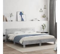Qnhdfrt Cadre de lit avec éclairage LED RVB - Gris béton - 203 x 205 x 70 cm - Design moderne avec tête de lit et lattes en contreplaqué stables pour un sommeil réparateur
