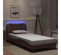 Qnhdfrt Cadre de lit avec LED Hvar marron 80 x 200 cm en cuir synthétique - Design moderne ondulé et port USB pour un sommeil réparateur - Avec éclairage LED