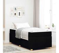 Qnhdfrt Cadre de lit avec matelas 90 x 190 cm - Design moderne - Matelas en mousse haute densité - Sommier à lattes fixe - Structure en bois naturel - Tissu noir - Pour chambre à coucher