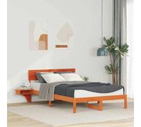 Qnhdfrt Cadre de lit avec tables de chevet 140 x 200 cm en pin massif - Design moderne - Tête de lit intégrée et espace de rangement - Plateforme robuste pour chambre à coucher
