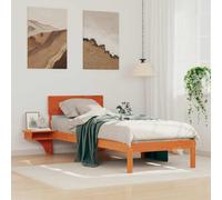 Qnhdfrt Cadre de lit avec tables de chevet en pin massif, 75 x 190 cm, design moderne, avec tête de lit intégrée et espace de rangement, plate-forme robuste pour lit simple et lit d'invités