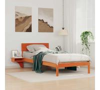 Qnhdfrt Cadre de lit avec tables de chevet en pin massif, 90 x 200 cm, design moderne, tête de lit intégrée et espace de rangement, durable et stable, pour chambre à coucher