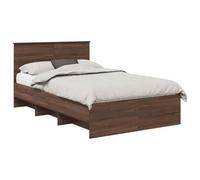 Qnhdfrt Cadre de lit avec tête de lit - 120 x 200 cm - Lit en bois aspect chêne marron - Cadre de lit stable pour chambre à coucher - Design moderne - 210 x 123 x 90 cm