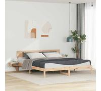 Qnhdfrt Cadre de lit avec tête de lit, 200 x 200 cm, en pin massif, design moderne, tables de chevet intégrées, plate-forme robuste pour un sommeil réparateur