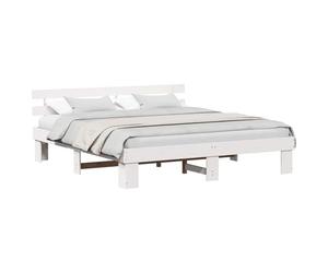 Qnhdfrt Cadre de Lit avec Tête de Lit Blanc 200 x 200 cm en Bois de Pin Massif - Lit Empereur 2 Places Moderne et Solide avec Sommier à Lattes pour Chambre à Coucher - 208 x 203 x 73 cm