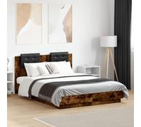 Qnhdfrt Cadre de lit avec tête de lit en chêne fumé, 120 x 190 cm, matériau bois avec oreiller en mousse pour un sommeil réparateur et un confort optimal