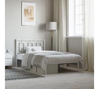 Qnhdfrt Cadre de lit avec tête de lit, en métal, blanc, 100 x 190 cm, construction en acier robuste avec sommier à lattes pour une excellente stabilité et respirabilité, lit d'invité, avec espace de