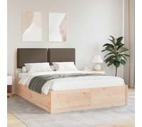 Qnhdfrt Cadre de lit avec tête de lit rembourrée taupe - 205,5 x 145,5 x 93 cm - Lit double en pin - Sans sommier tapissier - Montage facile - Design moderne pour chambre à coucher et chambre d'amis