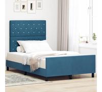 Qnhdfrt Cadre de lit bleu foncé 120 x 200 cm - Design moderne avec touches en cristal et housse en velours - Construction robuste en bois naturel pour une longue durée de vie - Lit double confortable