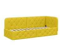 Qnhdfrt Cadre de Lit d'angle 80x200 cm en Velours Jaune, Lit Banquette en L avec Accoudoir Réversible pour Petit Espace, Canapé-Lit Une Place pour Salon et Chambre d'amis