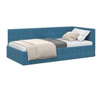 Qnhdfrt Cadre de Lit d'angle Bleu 100x200 cm en Velours | Design en L gain d'espace pour chambre, tête de lit modulable gauche ou droite, convertible en canapé méridienne.