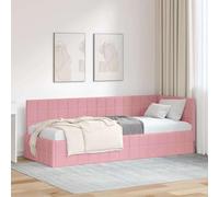 Qnhdfrt Cadre de lit d'angle en velours rose, 80 x 200 cm, avec sommier à lattes, design moderne, peu encombrant, cadre en contreplaqué robuste, pour petites chambres d'adolescents et chambres d'amis