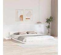 Qnhdfrt Cadre de lit de sol, blanc, 200 x 200 cm, avec tête de lit intégrée et tables de chevet en pin massif, design moderne pour chambre à coucher