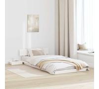 Qnhdfrt Cadre de lit de sol, blanc, avec tables de chevet, 80 x 200 cm, en pin massif, design japonais minimaliste, tête de lit intégrée et espace de rangement pour chambre à coucher