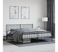 Qnhdfrt Cadre de lit en métal noir 219 x 187 x 90 cm avec tête et pied de lit, sommier à lattes et espace de rangement, design intemporel, robuste pour chambre d'adolescent, lit d'appoint ou lit