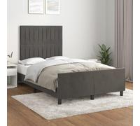 Qnhdfrt Cadre de lit en velours 120 x 200 cm - Gris foncé - Tête de lit réglable en hauteur - Cadre en bois massif - Lit simple - Design confortable - Sommeil réparateur pour chambre d'adolescent