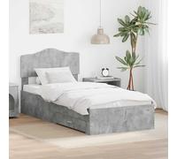 Qnhdfrt Cadre de lit gris béton 100 x 200 cm avec tête de lit et espace de rangement en bois - Design moderne - Simple robuste - Facile à monter - Pour chambre à coucher, chambre d'adolescent et