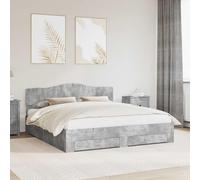 Qnhdfrt Cadre de lit gris béton 200 x 200 cm en matériau dérivé du bois avec sommier à lattes et espace de rangement - Design moderne robuste et durable - Pour chambre à coucher, chambre d'amis et