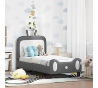 Qnhdfrt Cadre de lit pour enfant, 70 x 140 cm, avec sommier à lattes et espace de rangement pour tête de lit, gris clair, durable, en bois dérivé du bois, lit simple moderne complet, pour chambre