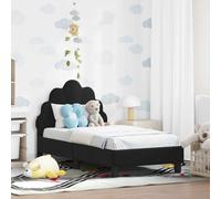 Qnhdfrt Cadre de lit pour enfant - En velours noir - 70 x 140 cm - Avec tête de lit et compartiments de rangement - Design moderne à lattes - Pour chambre d'adolescent et chambre d'amis