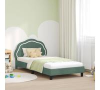 Qnhdfrt Cadre de lit pour enfant - Vert mer - 80 x 200 cm - Housse en velours avec espace de rangement pour tête de lit - Cadre en bois - Sommier à lattes - Convient pour les petites chambres à