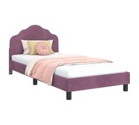 Qnhdfrt Cadre de lit simple 80 x 200 cm en velours - Lit capitonné moderne avec tête de lit, sommier à lattes et poches de rangement - Lit d'adolescent violet pour chambre à coucher et chambre d'amis