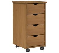 Qnhdfrt Caisson de Bureau à roulettes Meuble de Rangement en Bois de Pin Massif avec 4 Tiroirs, Organiseur Mobile pour Bureau Salon Chambre, Marron Miel, 34 x 39 x 65,5 cm