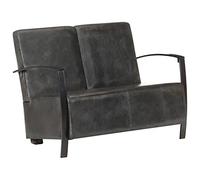 Qnhdfrt Canapé 2 places en cuir véritable gris - Design rétro - Fauteuil confortable pour salon et chambre à coucher - Petit et robuste avec rembourrage doux