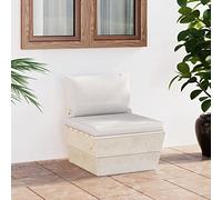 Qnhdfrt Canapé central en palettes avec coussin en bois d'épicéa imprégné, blanc crème, canapé d'extérieur pour jardin, balcon et terrasse, design modulaire pour un aménagement flexible