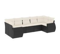 Qnhdfrt Canapé d'angle et central en polyrotin noir, 62 x 62 cm, coussins blanc crème, modulable, pour balcon, terrasse, jardin, salon de jardin, cadre en acier