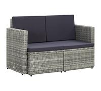 Qnhdfrt Canapé de jardin 2 places en polyrotin, gris, 118 x 65 x 74 cm, avec coussins épais, design moderne, matériau robuste, pour balcon, terrasse et petits espaces de vie urbains en plein air