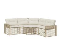 Qnhdfrt Canapé de Jardin d'angle en Résine Tressée avec Coussin Lavable Pouf Repose-Pied, Salon de Jardin en Forme de L Design Modulaire pour Terrasse Patio Extérieur, Beige