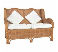 Qnhdfrt Canapé deux places marron clair en rotin naturel et lin Petit canapé pour salon avec coussins blanc crème Design élégant Confortable pour se détendre sieste et discuter 86 x 121 x 88 cm