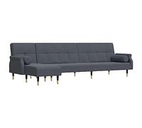Qnhdfrt Canapé-lit en Forme de L Convertible, Canapé d'angle Modulable en Velours Gris Foncé avec Méridienne Réversible et 2 Coussins pour Salon, 271x140x70 cm
