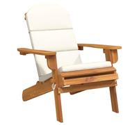 Qnhdfrt Chaise Adirondack de Jardin en Bois d'Acacia Massif avec Coussins Crème, Fauteuil de Jardin Pliable Confortable pour Terrasse, Balcon et Extérieur, Salon de Jardin Robuste, 75x84x90 cm