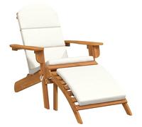 Qnhdfrt Chaise de Jardin Adirondack en Bois d'Acacia Massif, Fauteuil de Relaxation Pliable avec Repose-Pied et Coussins Blanc Crème, Siège de Balcon Terrasse et Extérieur