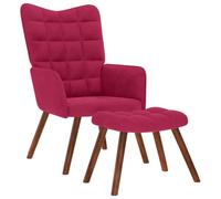 Qnhdfrt Chaise de Relaxation avec Pouf en Velours Rouge Bordeaux, Fauteuil de Salon Confortable et élégant, Fauteuil Design scandinave avec Repose-Pieds et Pieds en Bois Massif pour Chambre ou Bureau