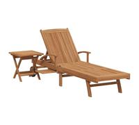 Qnhdfrt Chaise Longue de Jardin Pliante avec Coussin et Table Basse Bain de Soleil en Bois de Teck Massif Transat Réglable Marron pour Terrasse Patio et Balcon Ensemble 2 Pièces