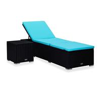 Qnhdfrt Chaise longue réglable avec table à thé en polyéthylène rotin noir et bleu pour jardin, balcon et plage