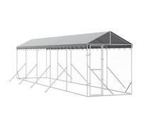 Qnhdfrt Chenil d'Extérieur pour Chiens avec Toit Argenté 2x10x2,5 m - Enclos Spacieux en Acier Galvanisé pour Animaux de Compagnie, Grand Poulailler et Cage pour Animaux de Basse-Cour